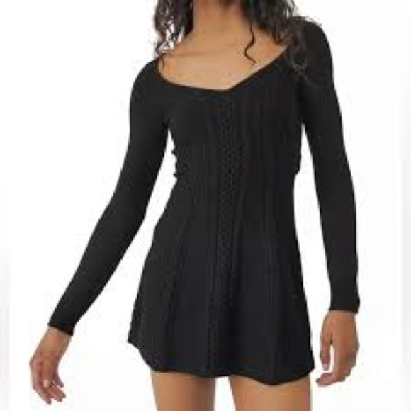 Free People Small World Mini Dress in Black Knit Dress Size M Cocktail Dress - Picture 1 of 11